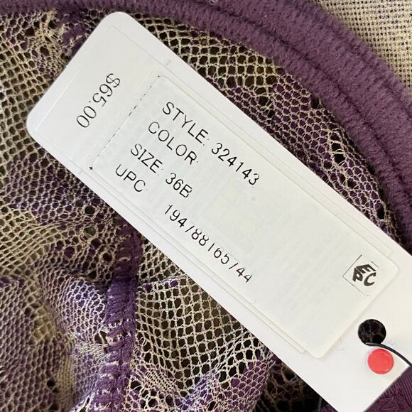 NEW SKARLETT BLUE Sheer Lace Balconette Bra Purple Size 36B Adjustable - Picture 4 of 6